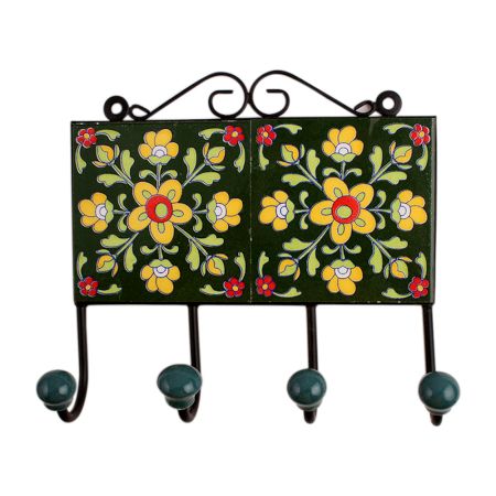 Green Floral Ceramic Tiles Hooks-470